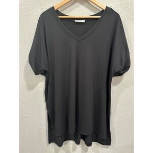 Zenana Women's Black V-Neck Relaxed Fit Tunic Top Short Sleeve XL